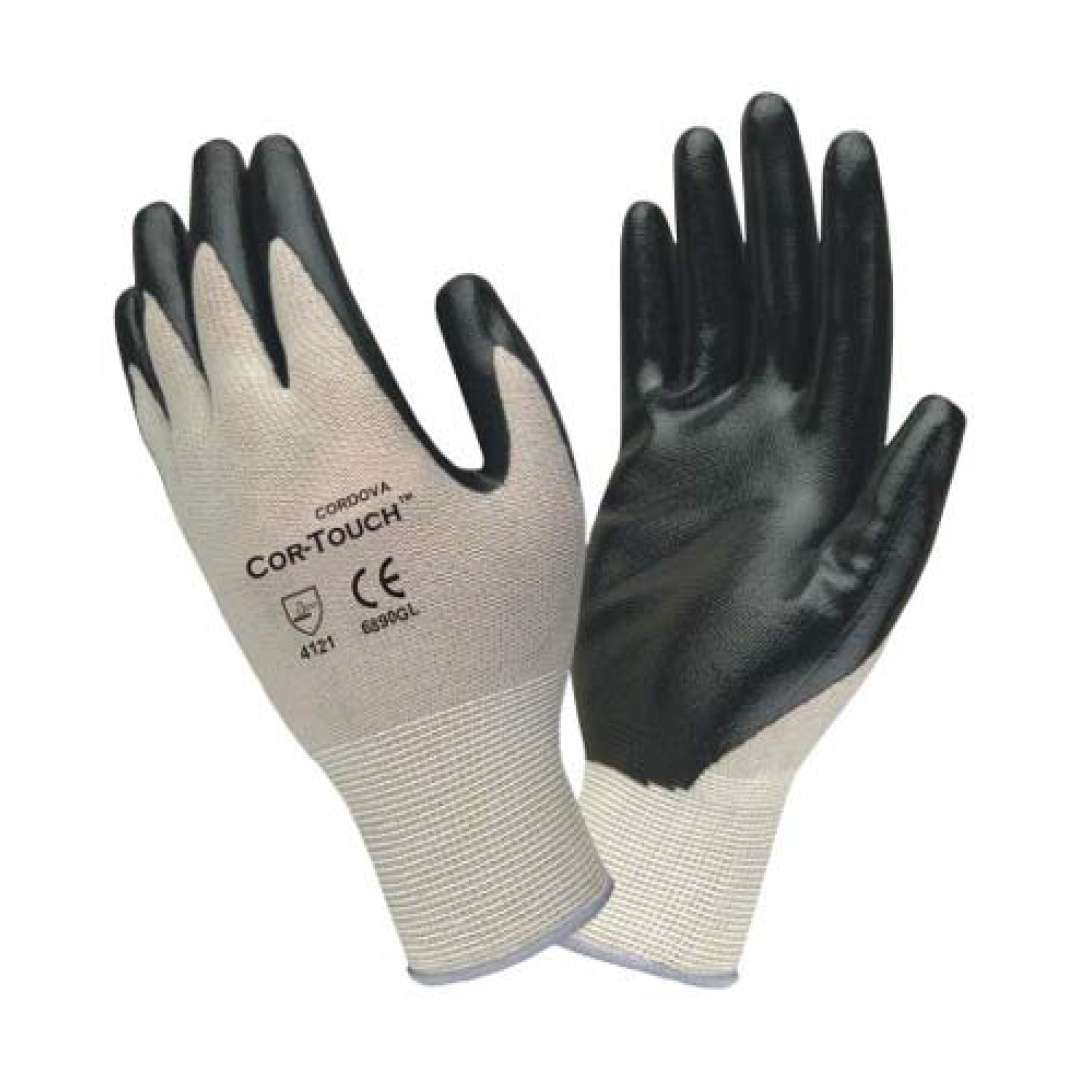 Cor-Touch ™, 13-Gauge, Gray, Nylon Machine Knit Shell with Black Flat Nitrile Palm Coating #6890G