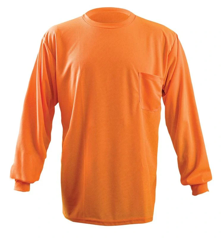 Occunomix Non-Ansi Long Sleeve Wicking Birdseye T-Shirt W/Pocket Hi-Vis Shirts Orange XL model LUX-XLSPB-OXL