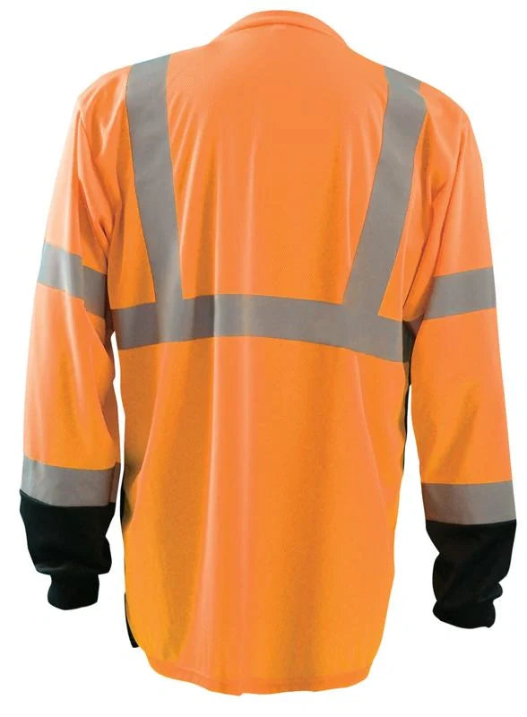Occunomix Long Sleeve Black Bottom Wicking Birdseye T-Shirt W/Pocket Hi-Vis Shirts Orange XL model LUX-LSETPBK-OXL