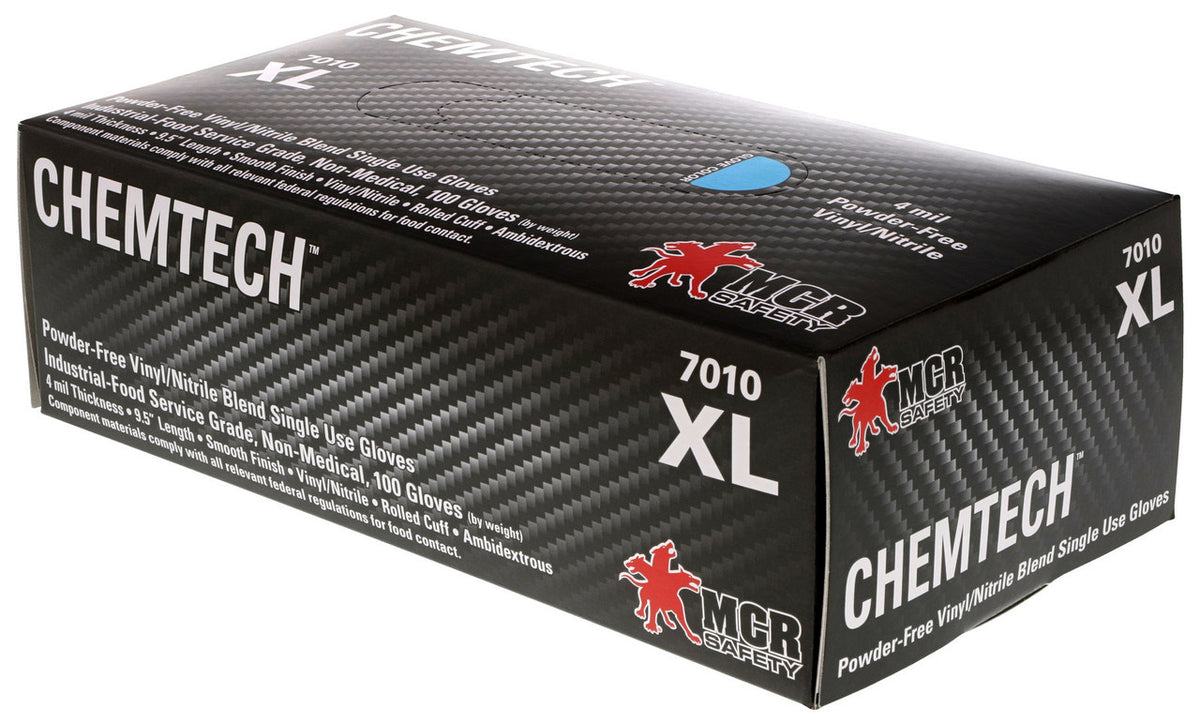 ChemTech Disposable Nitrile/Vinyl Gloves, 4 Mil, Powder-Free, Food Service Grade