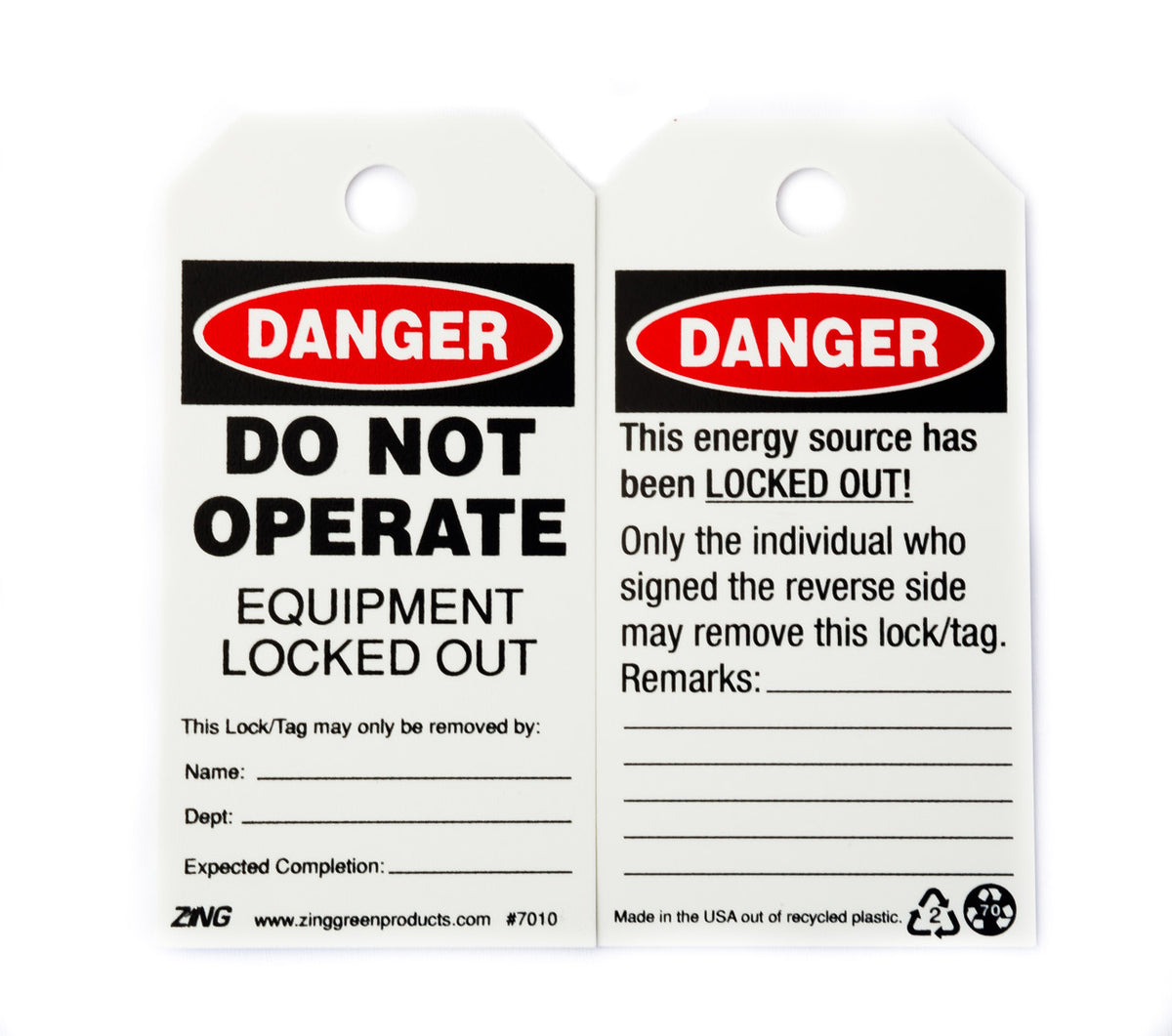 ZING Safety Tag Danger "Do Not Operate" LOTO 3X5.5 10/Pk - official Zing product image 1