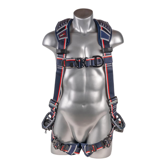 KStrong® EndurX™ 5-Point Full Body Harness, Abrasion Resistant Shoulder Pad, Deluxe Leg Pads, Enhanced Dorsal D-ring Plus™, Front D-ring, Side D-rings, Premium Adjusters, Trauma Relief Straps, QC Chest/Legs, All Aluminum Hardware (ANSI)