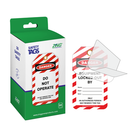 Lockout Safety Tags in a Box - 50 Grommeted, Self-Laminating Tags per Box #7873