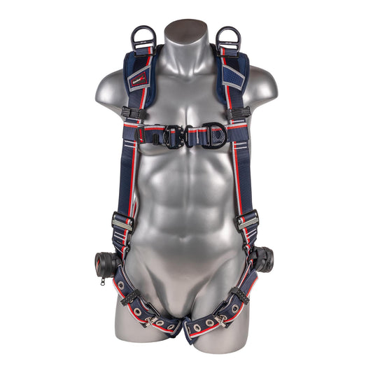 KStrong® EndurX™ 5-Point Full Body Harness, Premium Shoulder Pad, Deluxe Leg Pads, Enhanced Dorsal D-ring Plus™, Front D-ring, Shoulder D-rings, Premium Adjusters, Trauma Relief Straps, QC Chest, TB Legs (SS), All Aluminum Hardware (ANSI)