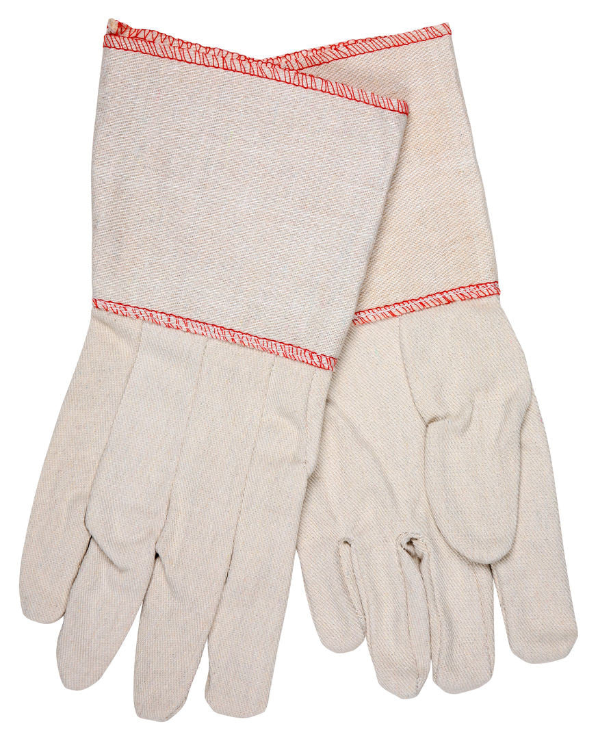 Canvas Work Gloves, 10 oz Cotton, Clute Pattern, Plasticized Gauntlet Cuff