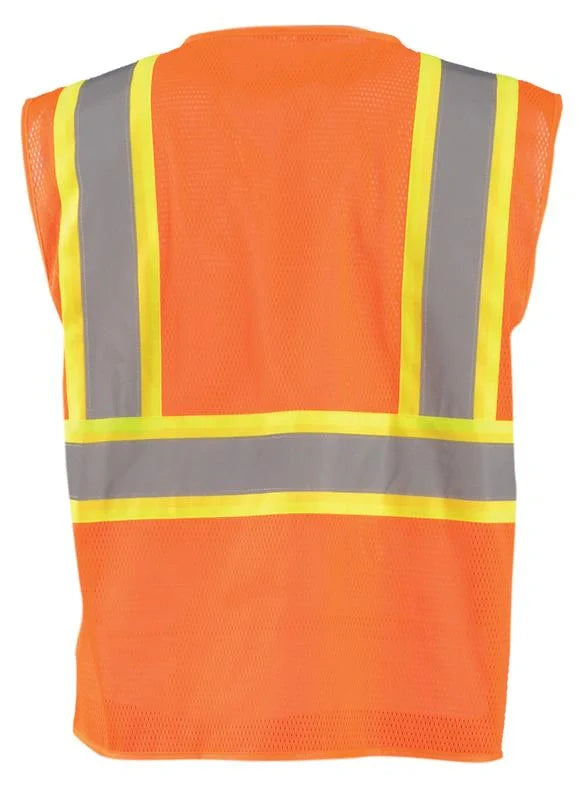 Occunomix Mesh 5-Pt. Breakaway Two-Tone Vest w/Quick Release Zipper Hi-Vis Safety Vests Orange XL model ECO-IMB2T-OXL