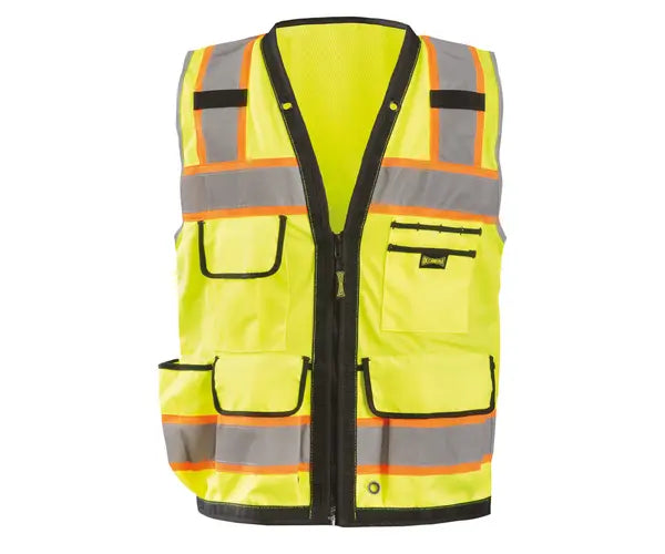 Occunomix Solid/Mesh Heavy Duty Two-Tone Surveyor Vest W/Zipper Hi-Vis Safety Vests Orange S model LUX-HDS2T-OS