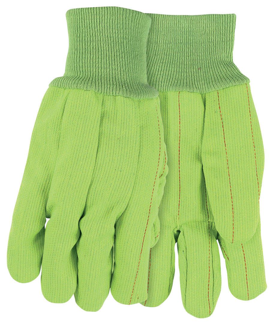 Corded Double Palm Work Gloves, Nap-In, Knit Wrist, Fluorescent Green