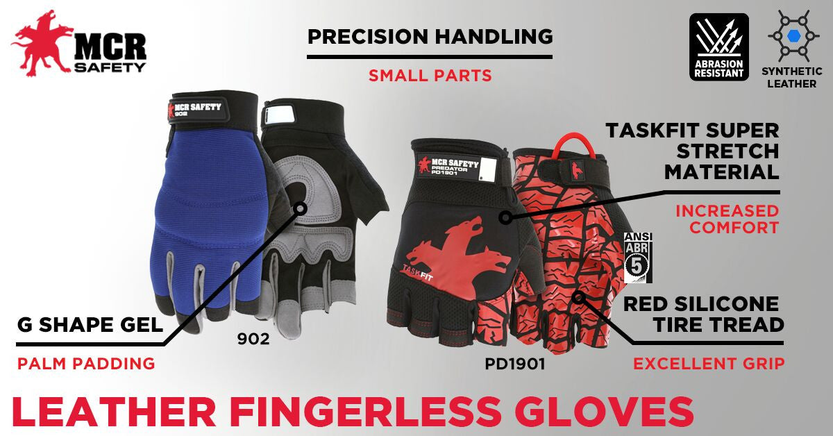 Synthetic Leather Mechanic Gloves, Three-Finger Fingerless, Gel Padded Palm