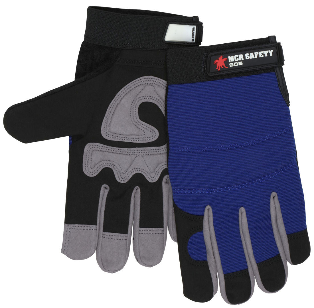 Mechanics Gloves, Synthetic Leather Palm, Padded, Adjustable Closure