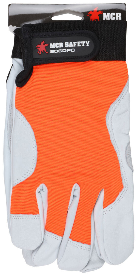 Mechanics Gloves, Grain Goatskin, Cowhide Double Palm, Hook and Loop Closure