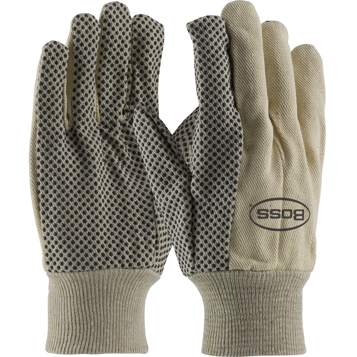 Boss 91-910PD – Premium Grade 100% Cotton Canvas Glove with PVC Dotted Grip on Palm, Thumb and Index Finger - 10 oz.