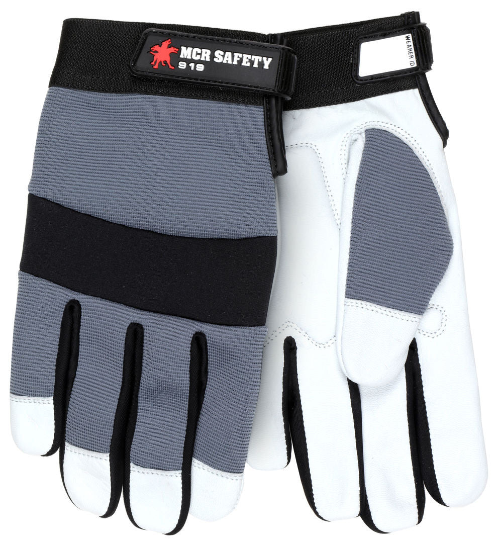 Goatskin Leather Mechanic Gloves, Gel-Padded Palm, Adjustable Wrist Closure