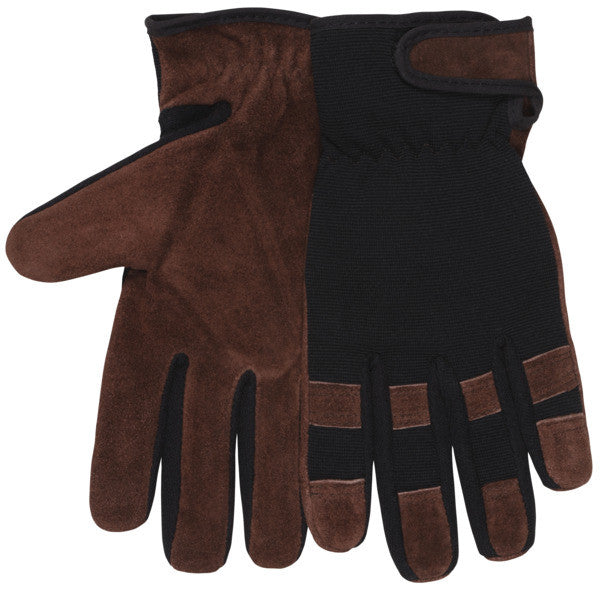 Split Cowhide Leather Mechanic Gloves, Spandex Back, Adjustable Closure