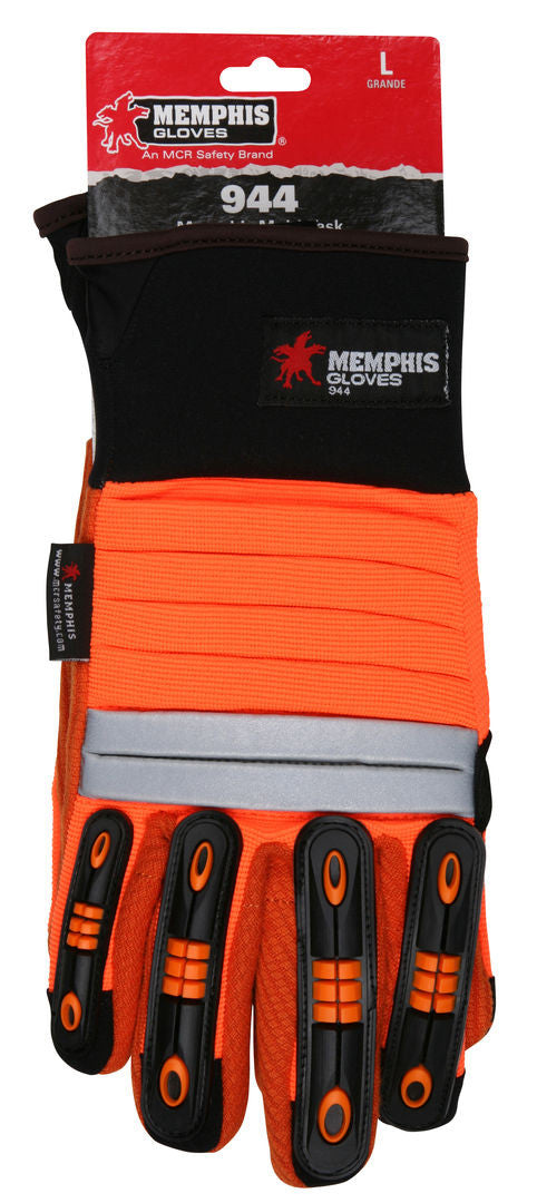 Hi-Visibility Mechanics Gloves, Corded Canvas Palm, TPR Impact Protection, Neoprene Cuff