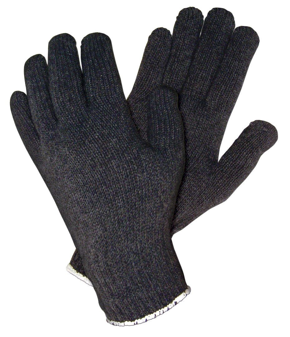 String Knit Work Gloves, 7 Gauge, Cotton/Polyester, Hemmed Cuff, Black