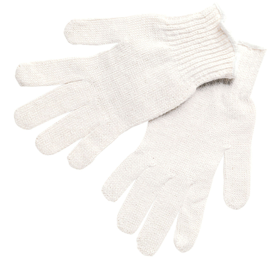 String Knit Work Gloves, 7 Gauge, Regular Weight, Cotton/Polyester, Hemmed Cuff