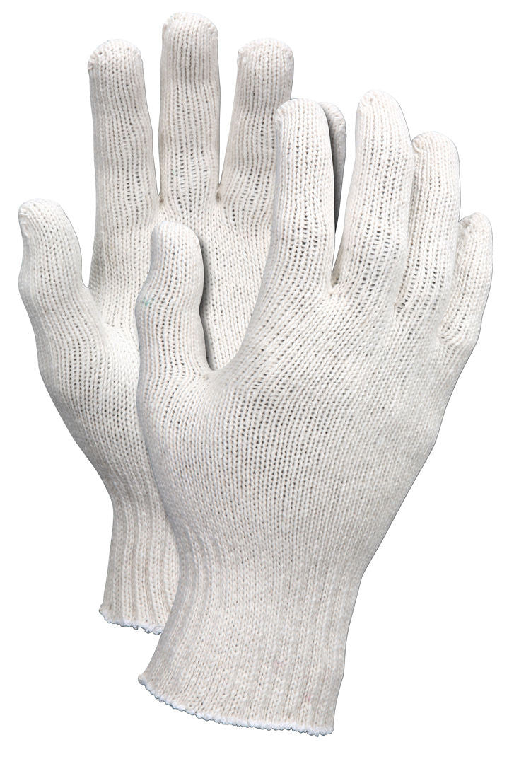 String Knit Work Gloves, 7 Gauge, Cotton/Polyester Blend, Knit Wrist