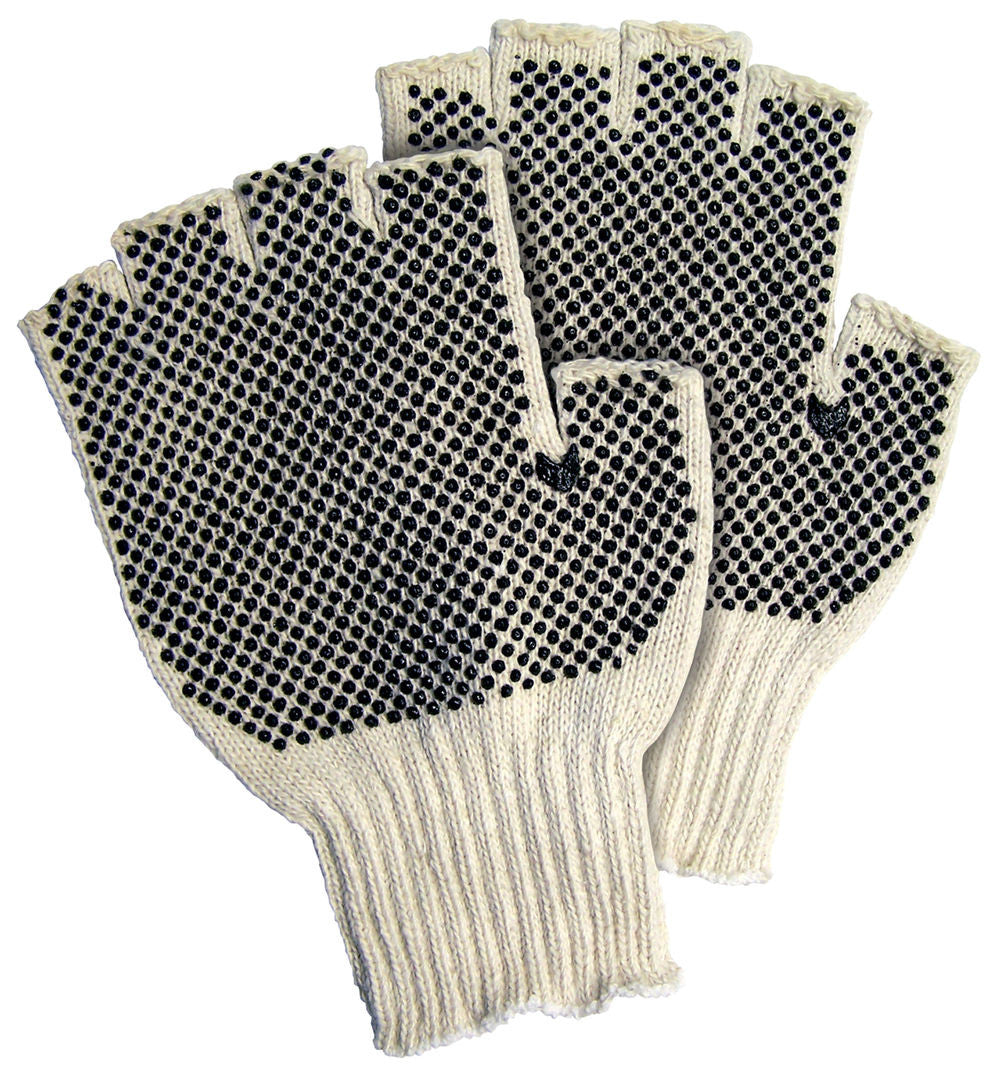 Cotton/Polyester String Knit Fingerless Gloves, PVC Dots Both Sides
