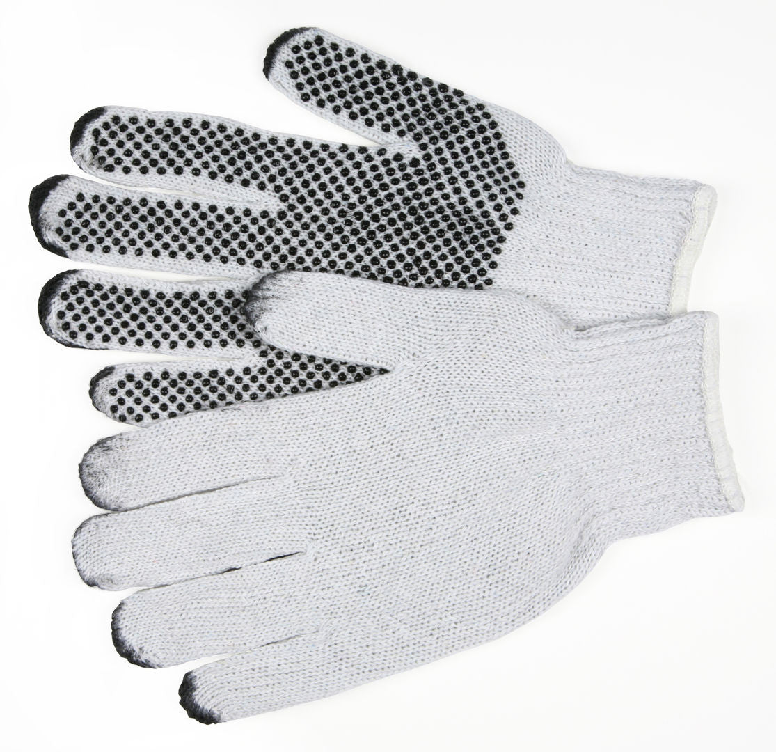 Cotton/Polyester String Knit Gloves, 7 Gauge, Single-Side PVC Dot Grip