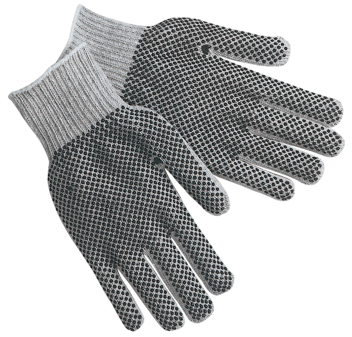 Cotton/Polyester String Knit Gloves, 7 Gauge, Double-Sided PVC Dot Grip