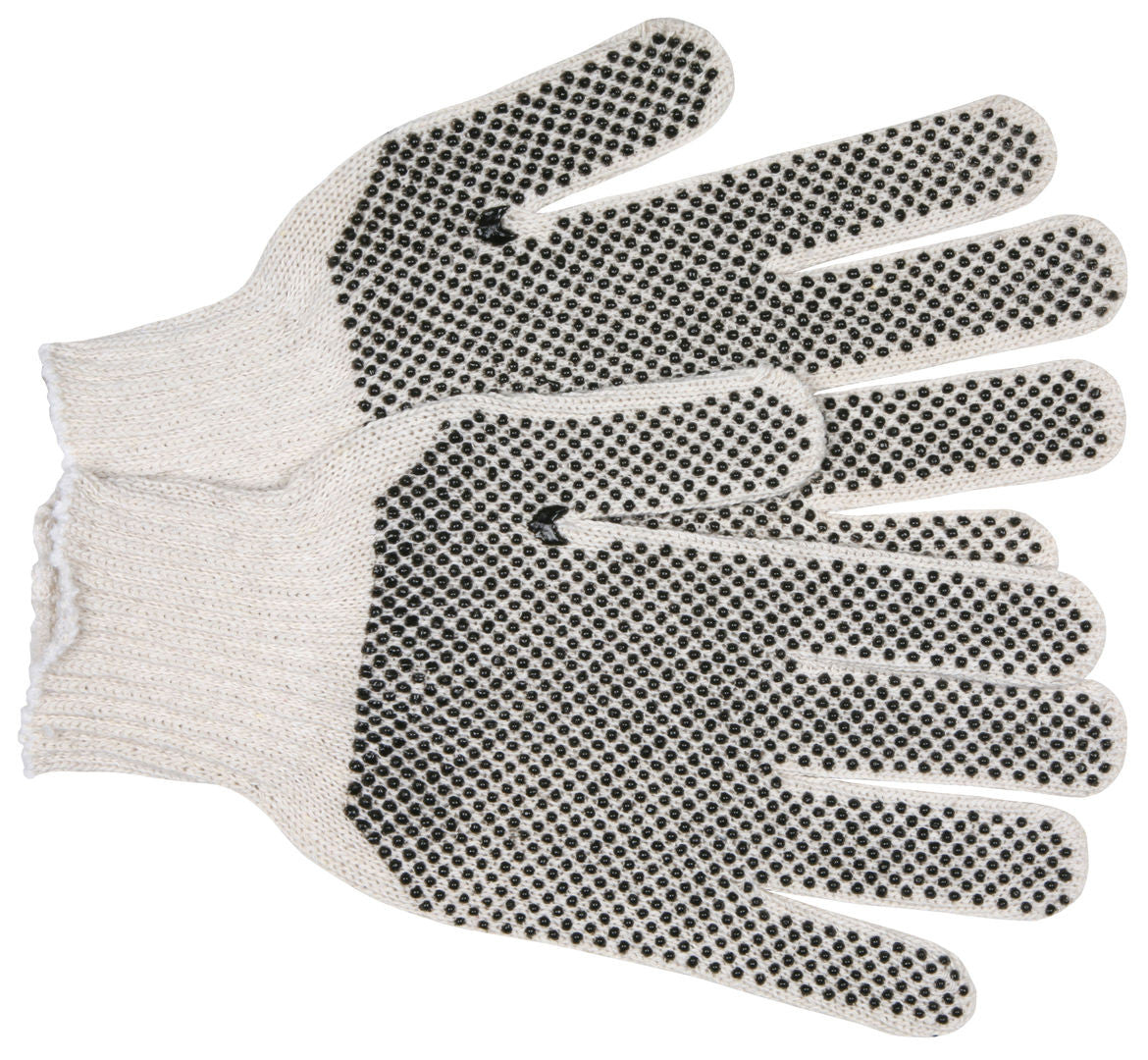 Cotton/Polyester String Knit Gloves, 7 Gauge, Double-Sided PVC Dot Grip