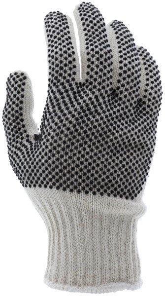 Cotton-Polyester String Knit Gloves, 7 Gauge, Double-Sided PVC Dot Grip
