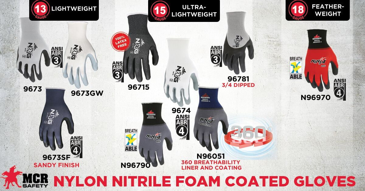 NXG Work Gloves, 13-Gauge Nylon Shell, Foam Nitrile Coated Palm, Knit Wrist