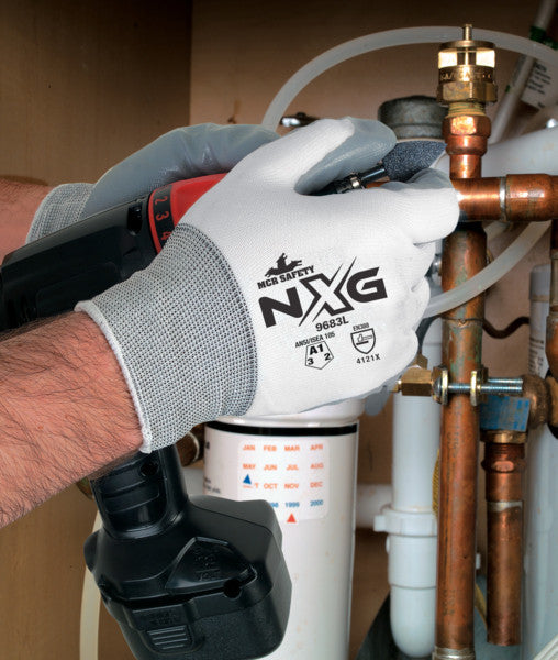 NXG Work Gloves, 15 Gauge Nylon Shell, Nitrile Coated Palm and Fingertips