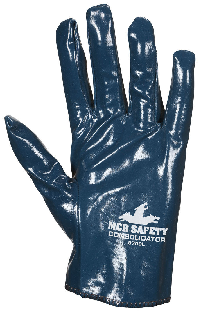 Consolidator Full Nitrile-Coated Work Gloves, Cotton Interlock Liner, Slip-On Cuff