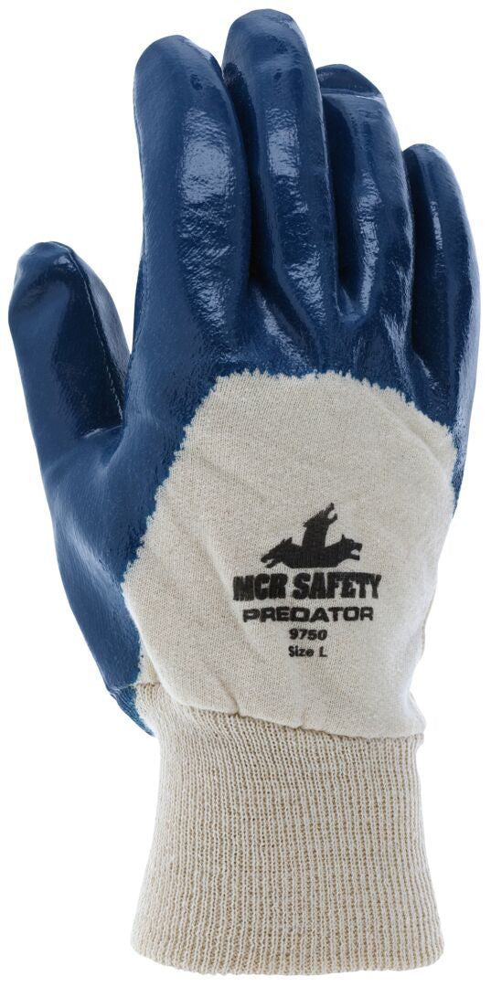 Predator Nitrile Palm Coated Gloves, Jersey Lining, Knit Wrist, A2 Cut
