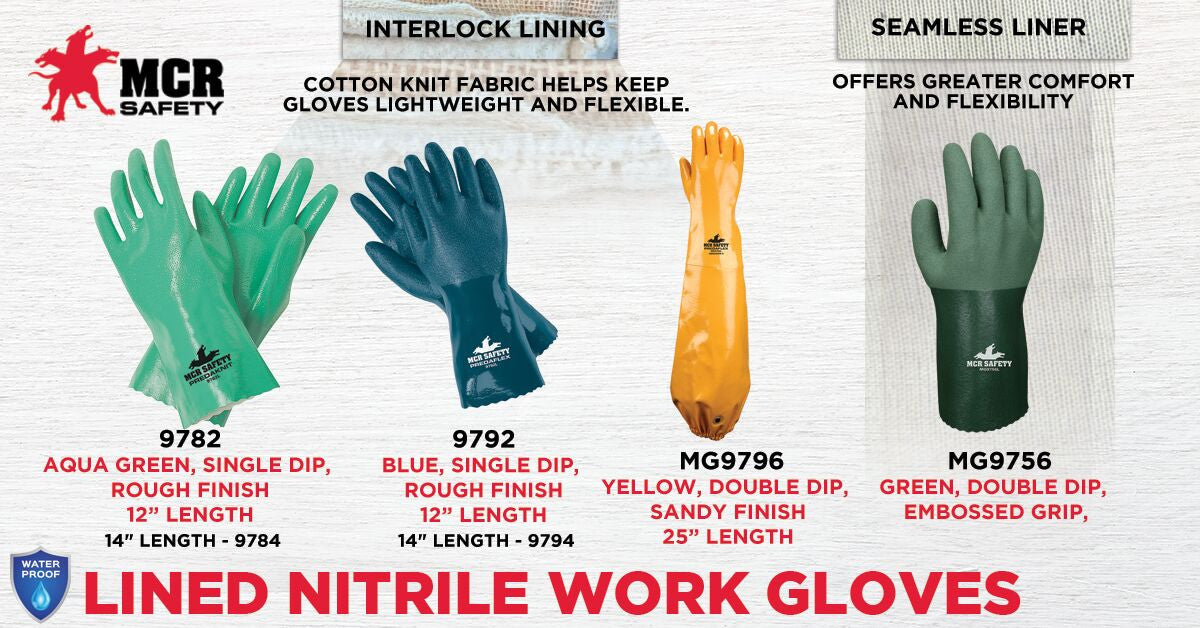 Predaknit Nitrile Coated Work Gloves, Interlock Liner, 12" Gauntlet Cuff