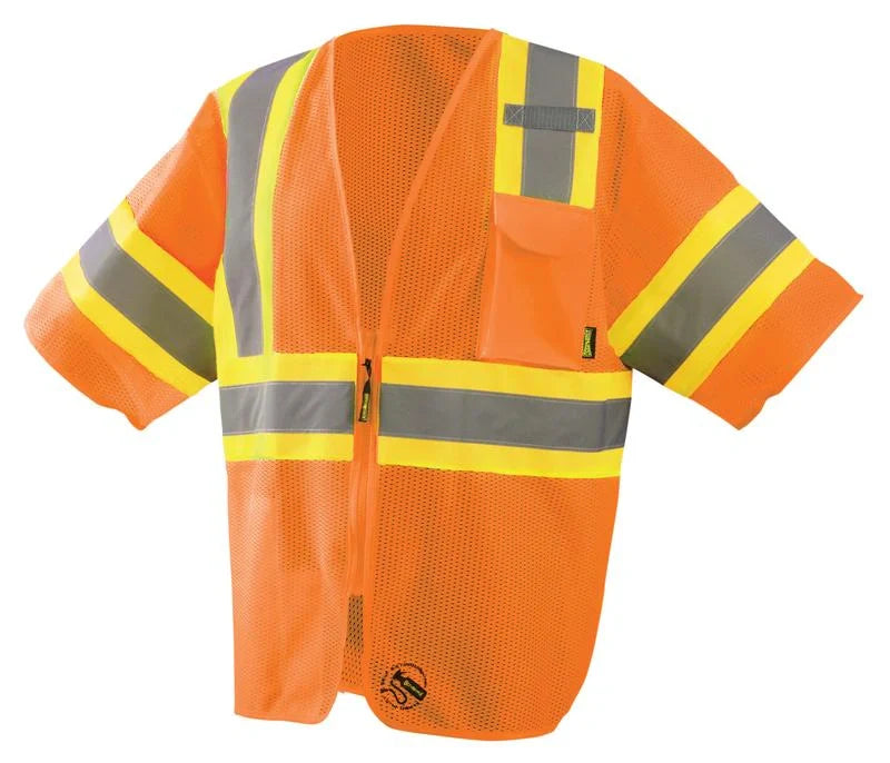 Occunomix Mesh Self-Extinguishing Two-Tone Vest W/Quick Release Zipper Flame Resistant Safety Apparel Orange XL model