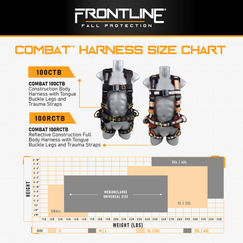 Frontline Fall 100RCTB Combat Reflective Construction Full Body Harness with Tongue Buckle Legs and Trauma Straps product