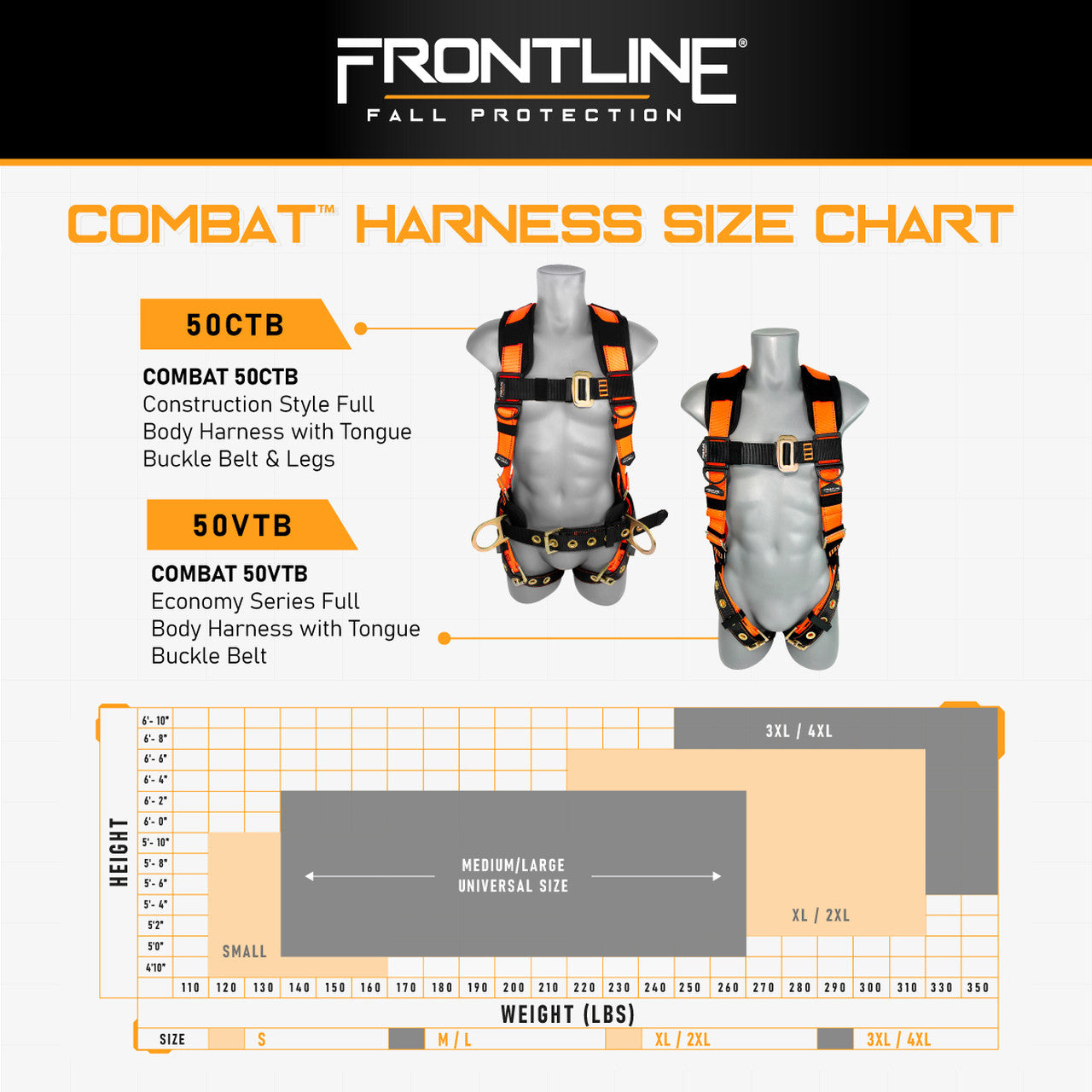 Frontline Fall 50VTB-S Combat Economy Series Full Body Harness with Tongue Buckle Belt 50VTB product image