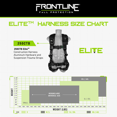 Frontline Fall 250CTB-S Elite Construction Harness Aluminum Hardware and Suspension Trauma Straps 250CTB product image