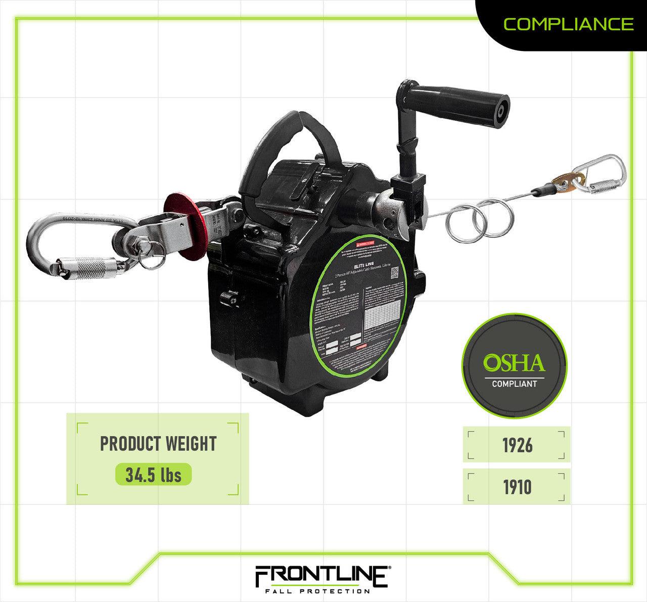 Frontline Fall HCLL260 Elite Two Person 60' Temporary Horizontal Lifeline System Polyurethane product image