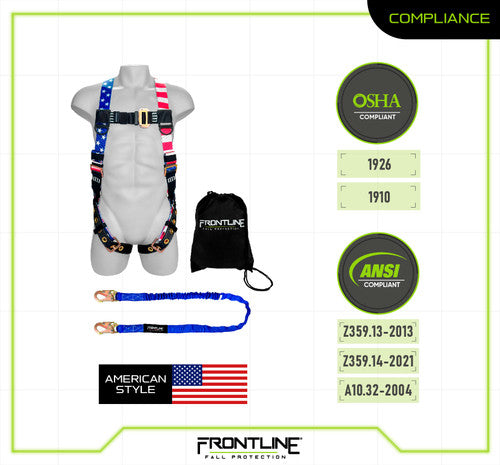Frontline Fall K100-61S-AM Combat™ American Style Compliance Kit - Harness, 6' Single Leg Lanyard and Drawstring Bag Worksite Safety & Industrial Supplies PPE