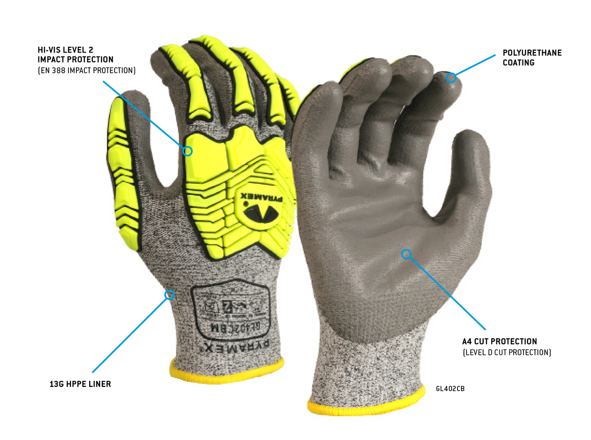 Pyramex GL402CB - Polyurethane A4 Cut Level 2 Impact Cut-Resistant Gloves Small model GL402CBS