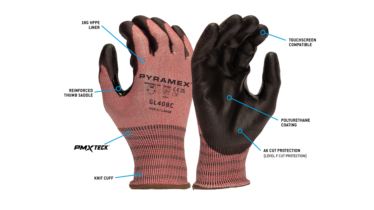 Pyramex GL408C - Polyurethane A6 Cut Cut-Resistant Gloves Small model GL408CS