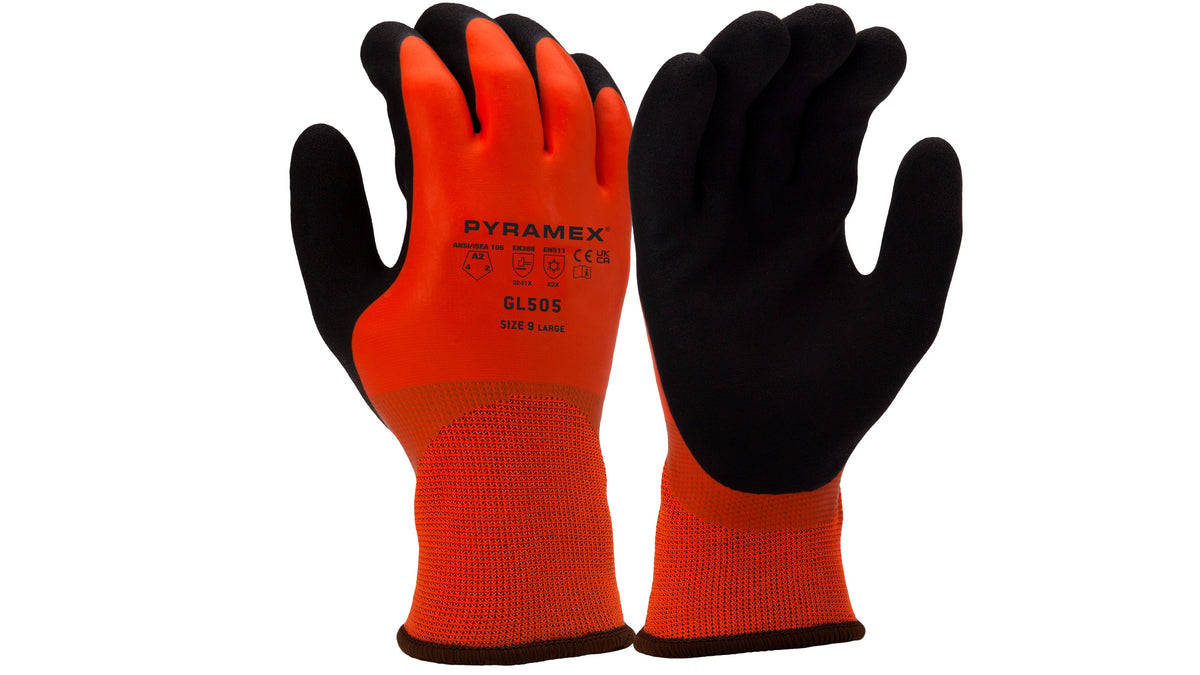 Pyramex GL505 - Insulated Double Dipped Sandy + Smooth Latex A2 Cut Cold Stress PPE Small model GL505S