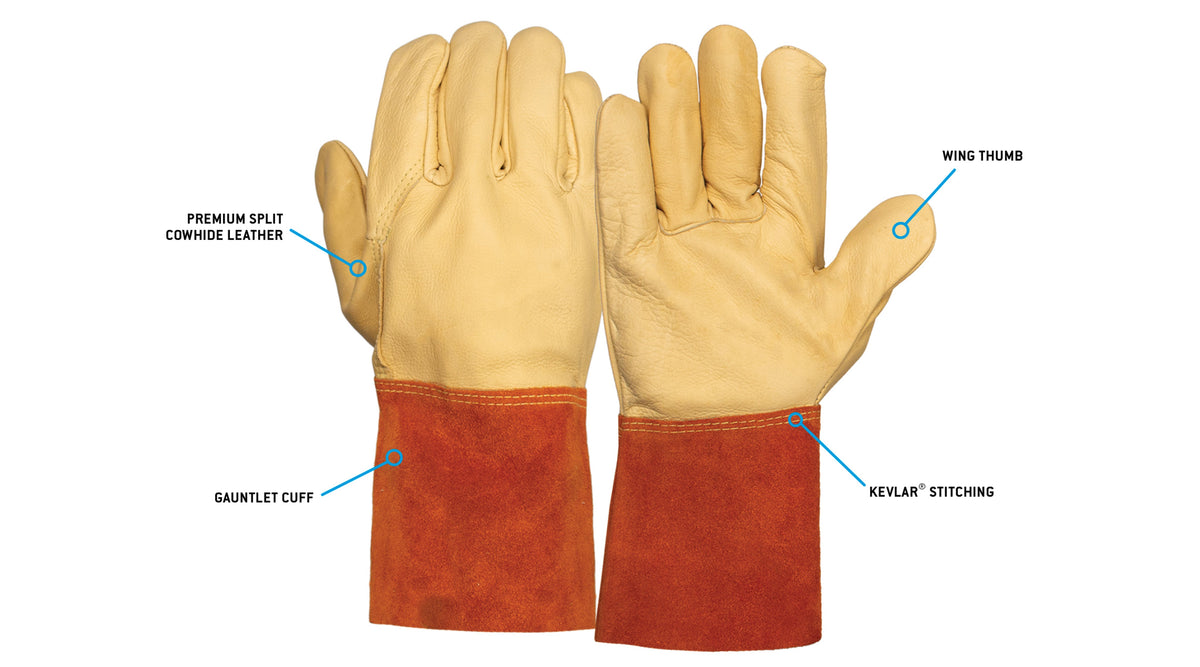 Pyramex GL6001W - Premium Cowhide MIG + TIG Welder Gauntlet Cuff Welding Gloves Small model GL6001WS