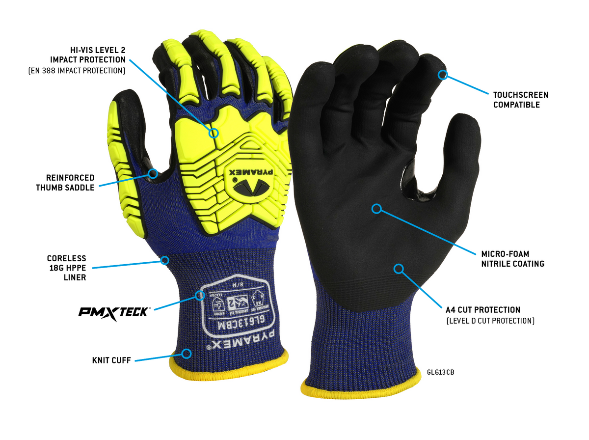 Pyramex GL613CB - Micro-Foam Nitrile A4 Cut Level 1 Impact Cut-Resistant Gloves Small model GL613CBS