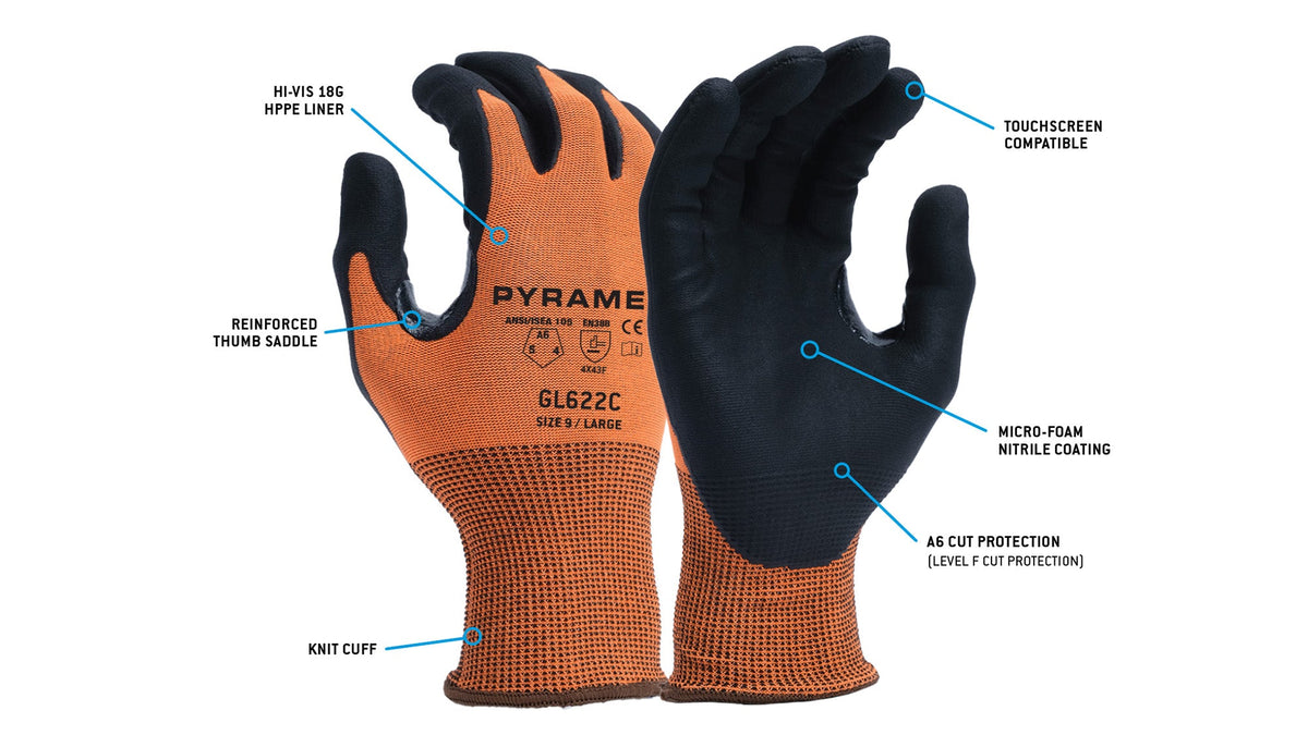 Pyramex GL622C - Micro-Foam Nitrile A6 Cut Cut-Resistant Gloves Small model GL622CS