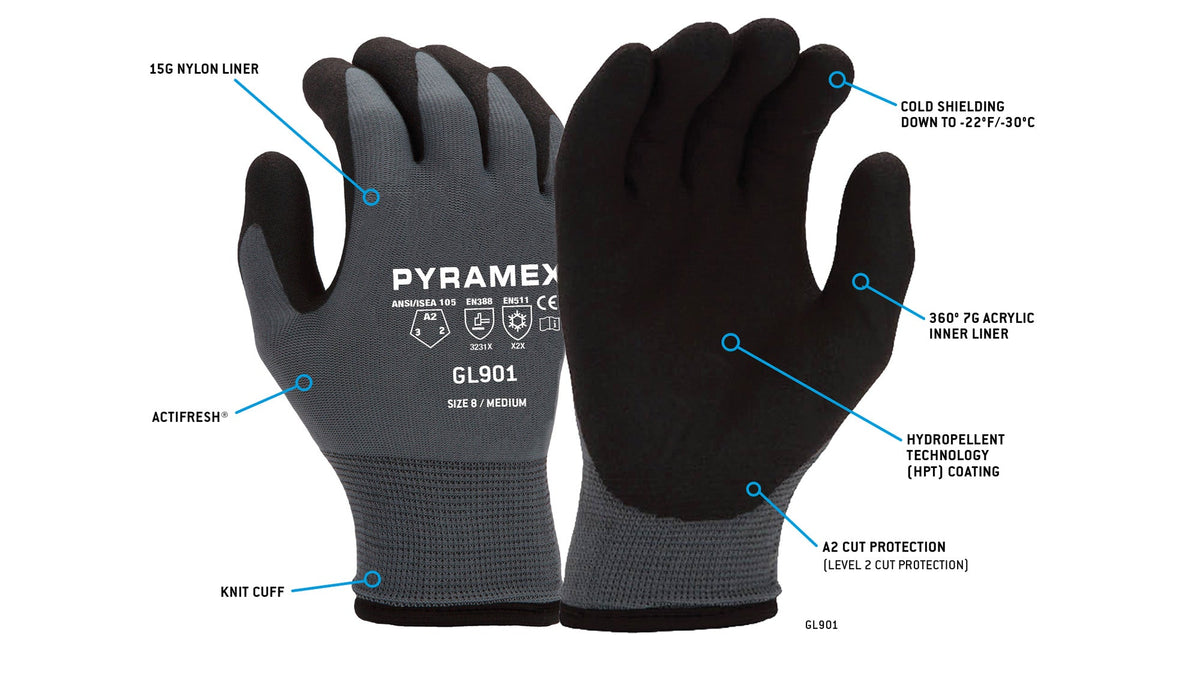 Pyramex GL901 - Insulated HPT A2 Cut Cold Stress PPE Small model GL901S
