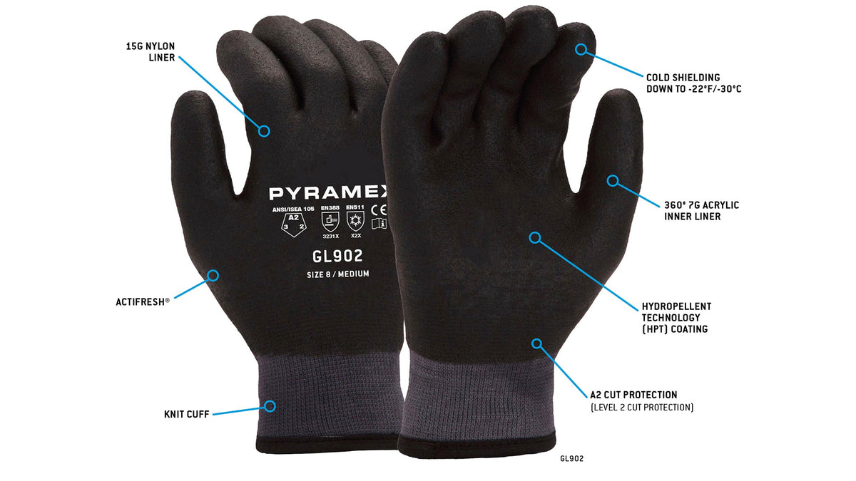 Pyramex GL902 - Insulated HPT A2 Cut Cold Stress PPE Small model GL902S