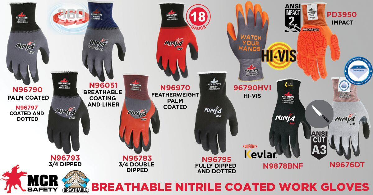 Ninja BNF Work Gloves, 15 Gauge Nylon/Spandex, Full Nitrile Foam Coat