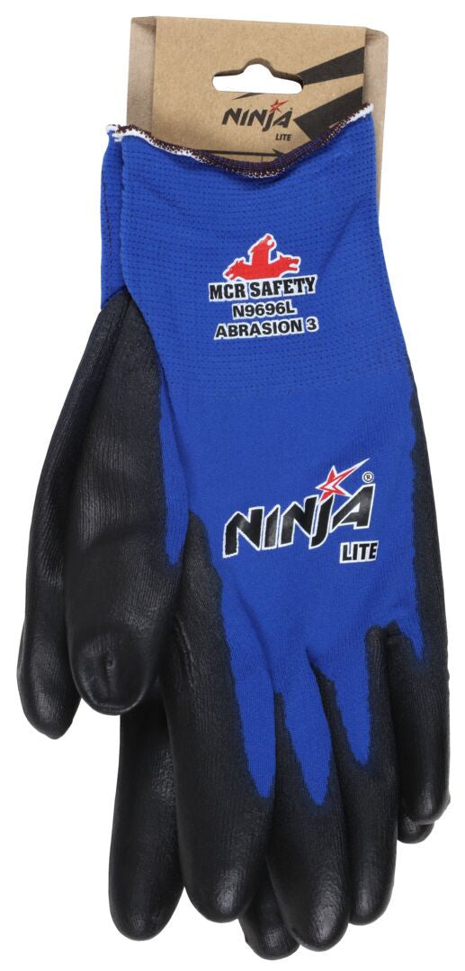 Ninja Lite Work Gloves, 18-Gauge Nylon, Polyurethane Palm Coating