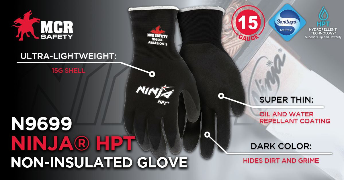 Ninja HPT Work Gloves, 15 Gauge Nylon Shell, PVC Foam Coated Palm