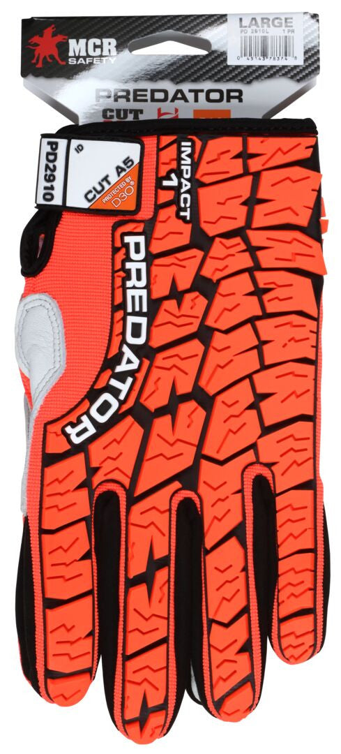 Predator Mechanics Gloves, Cowhide Leather Palm, D3O Impact Protection, HyperMax Cut Resistant Liner
